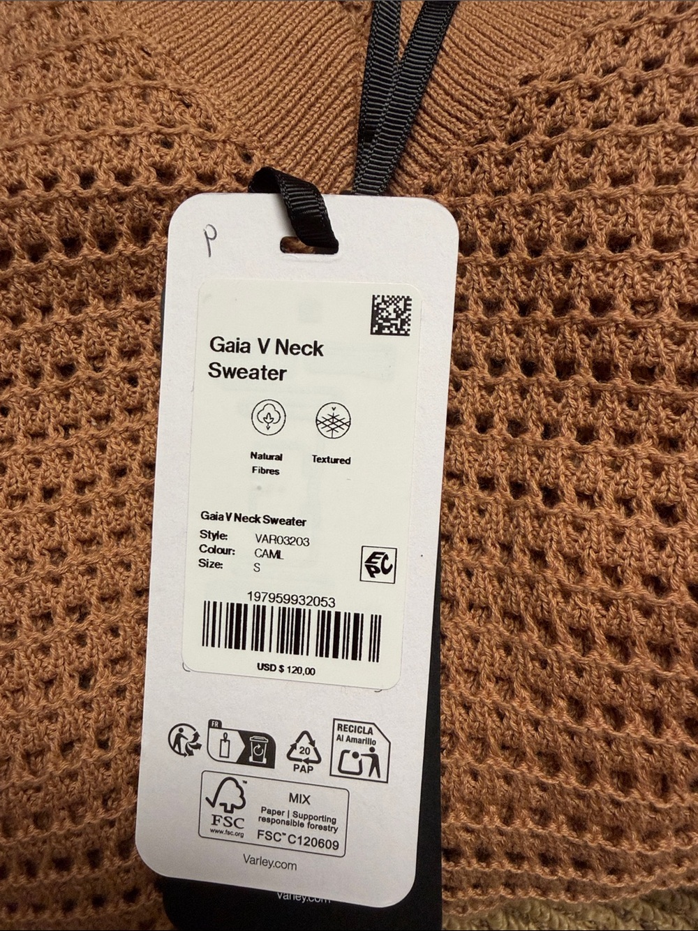Varley Gaia v-neck sweater camel - Picture 3 of 3
